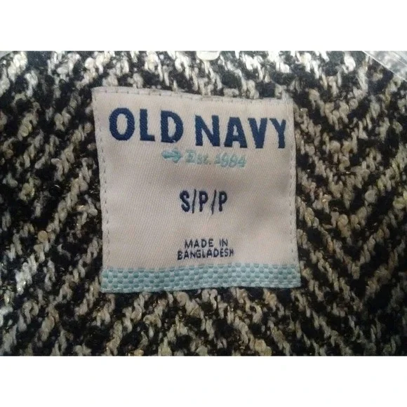 Old Navy Black Tweed Jacket Coat Womens Small Petite Ruffle Collar Heritage - Picture 2 of 12